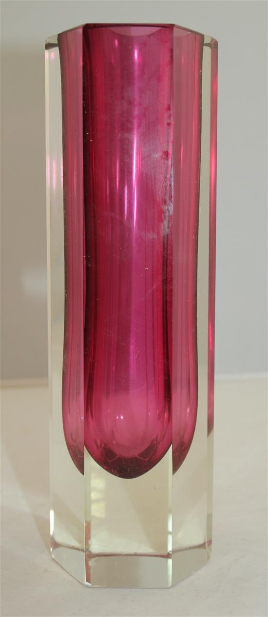 Seven Murano Sommerso glass faceted vases, 1950s-70s, 14cm - 24cm
